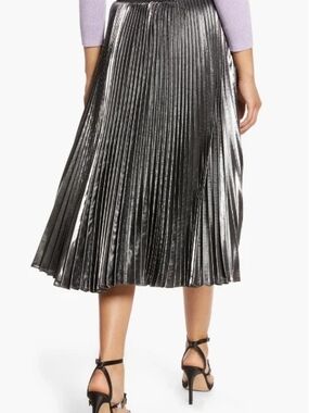 Halogen Metallic Pleated Midi Skirt